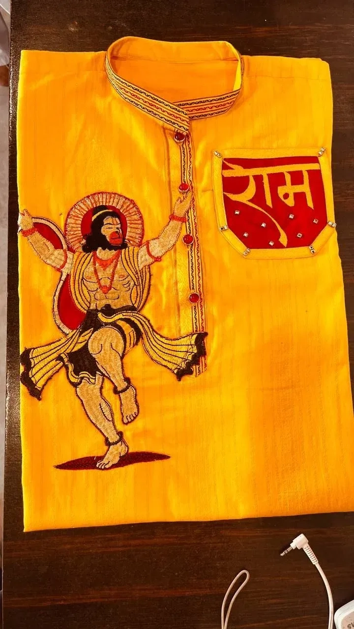 Yellow cotton kurta in zari lines with dhoti 4