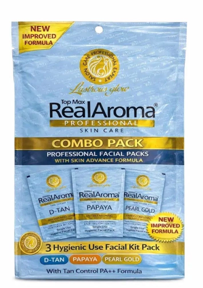 Top Max Real Aroma Professional Combo Pack - 3 Hygienic Use Facial Kit Pack (D-Tan, Papaya, Pearl Gold)