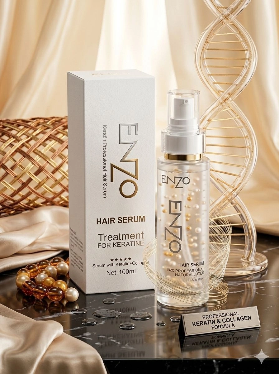 Enzo Keratin Hair Serum 100ml - Professional Treatment with Collagen for Smooth, Silky & Frizz-Free Shiny Hair