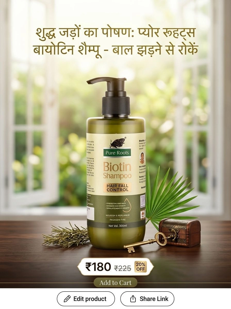 Pure Roots Biotin Shampoo for Hair Fall Control & Hair Growth (300ml) - Paraben Free