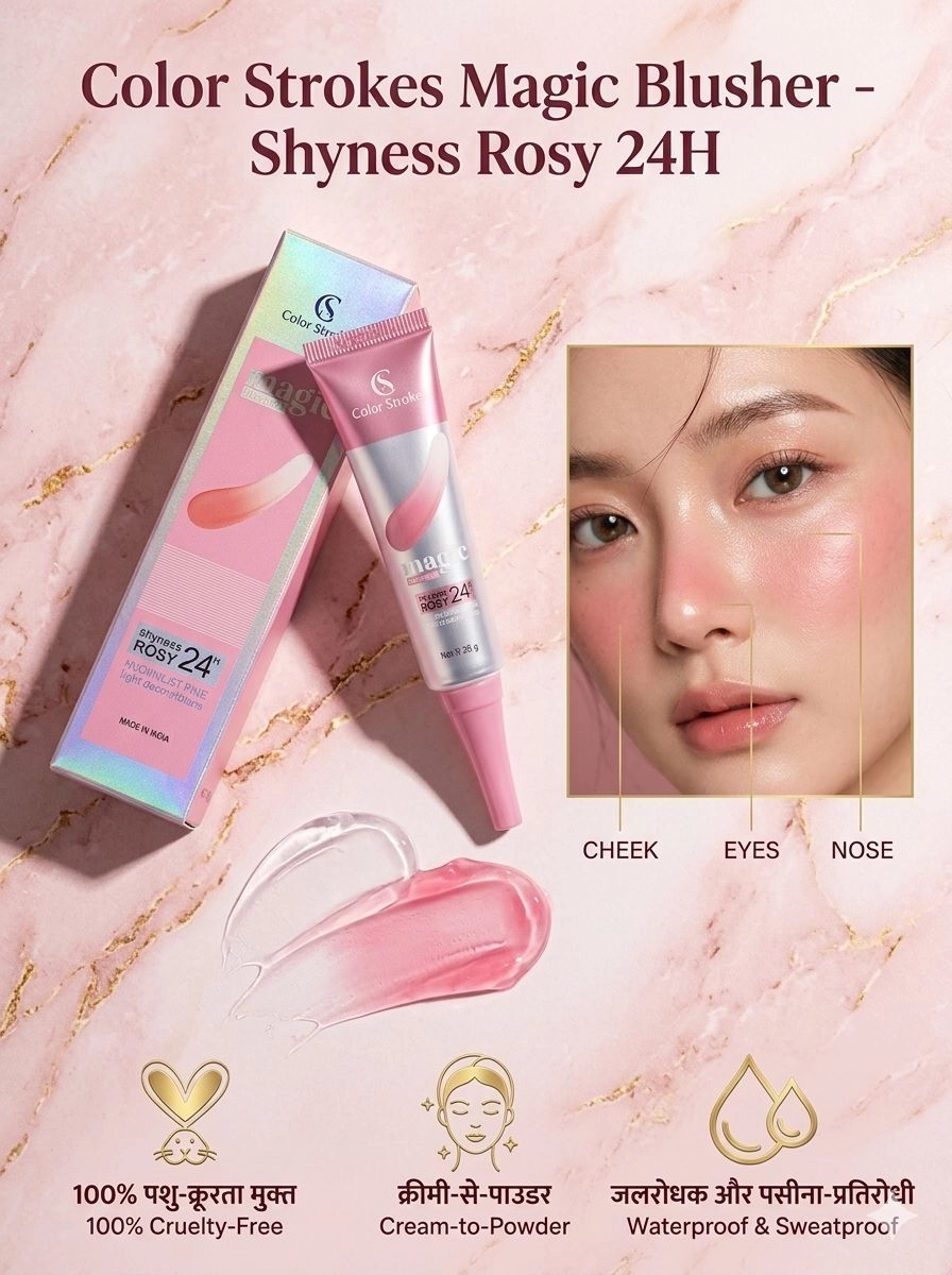 Color Strokes Magic Blusher - Shyness Rosy 24H | रंग बदलने वाला जादुई लिक्विड ब्लश (25g)
