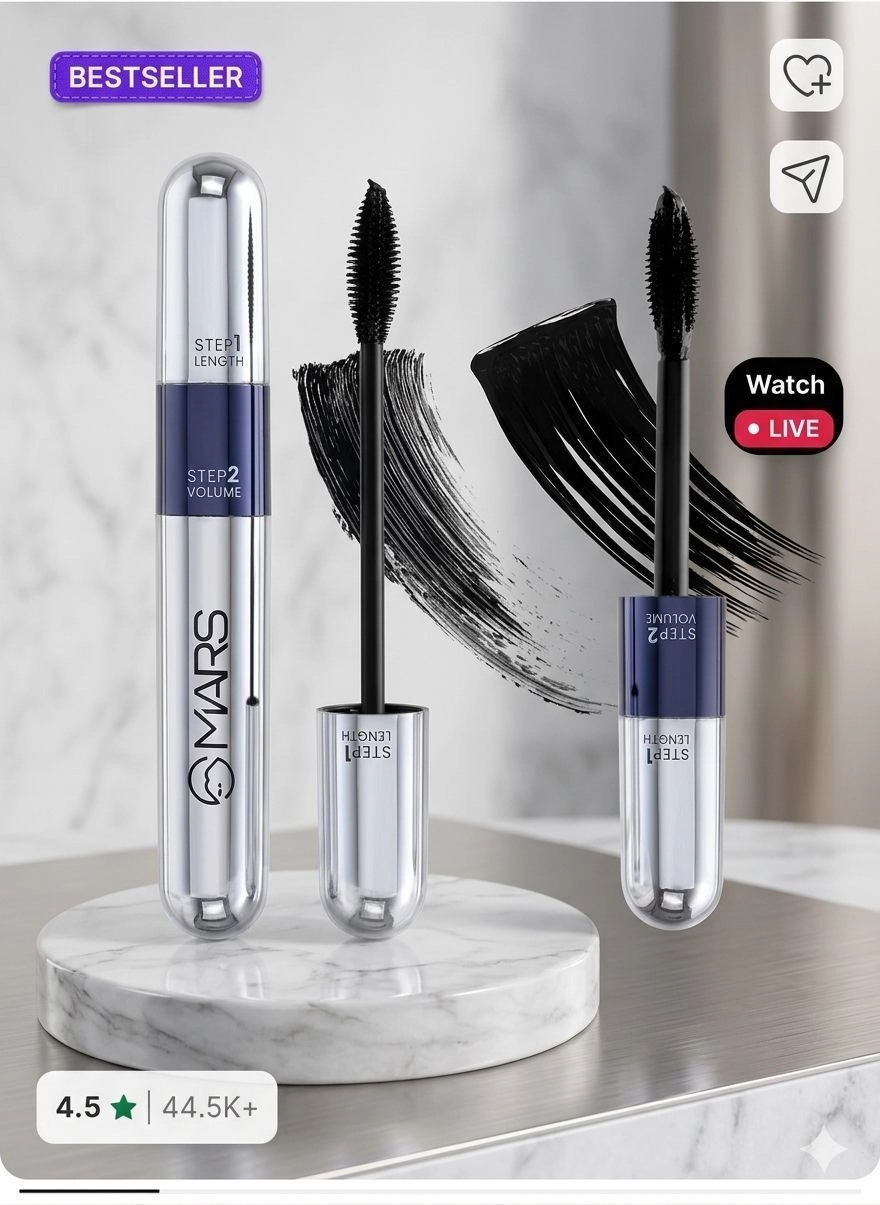 MARS 2 in 1 Mascara | Volumizing and Lengthening Long Lasting Waterproof Mascara (Jet Black, 15ml)
