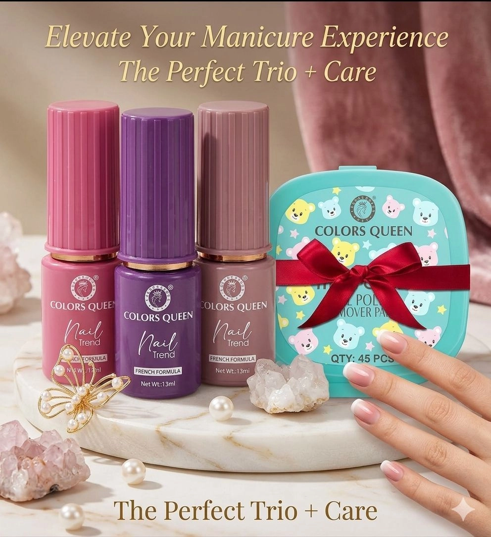 Colors Queen Pastel Nail Trend Combo Set - 3 Long Lasting Pastel & Violet Nail Paints with 45 Pcs Remover Pads