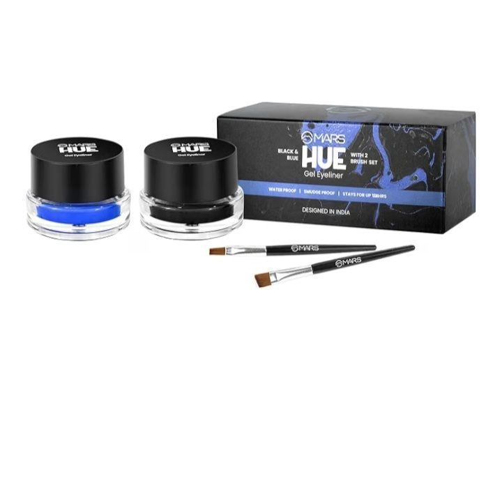 MARS 2-In-1 Hue Gel Eyeliner Set With 2 Applicator Brushes - Black & Blue (6g)