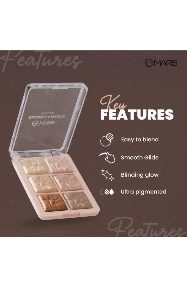 MARS Glowzilla Palette 6 Shade Long Lasting Illuminating Highlighter 12g - Shade-01
