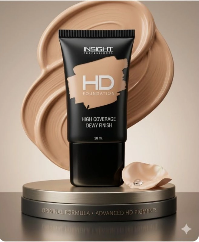 INSIGHT Cosmetics Professional HD Foundation - High Coverage, Dewy Weightless Finish, 20ml