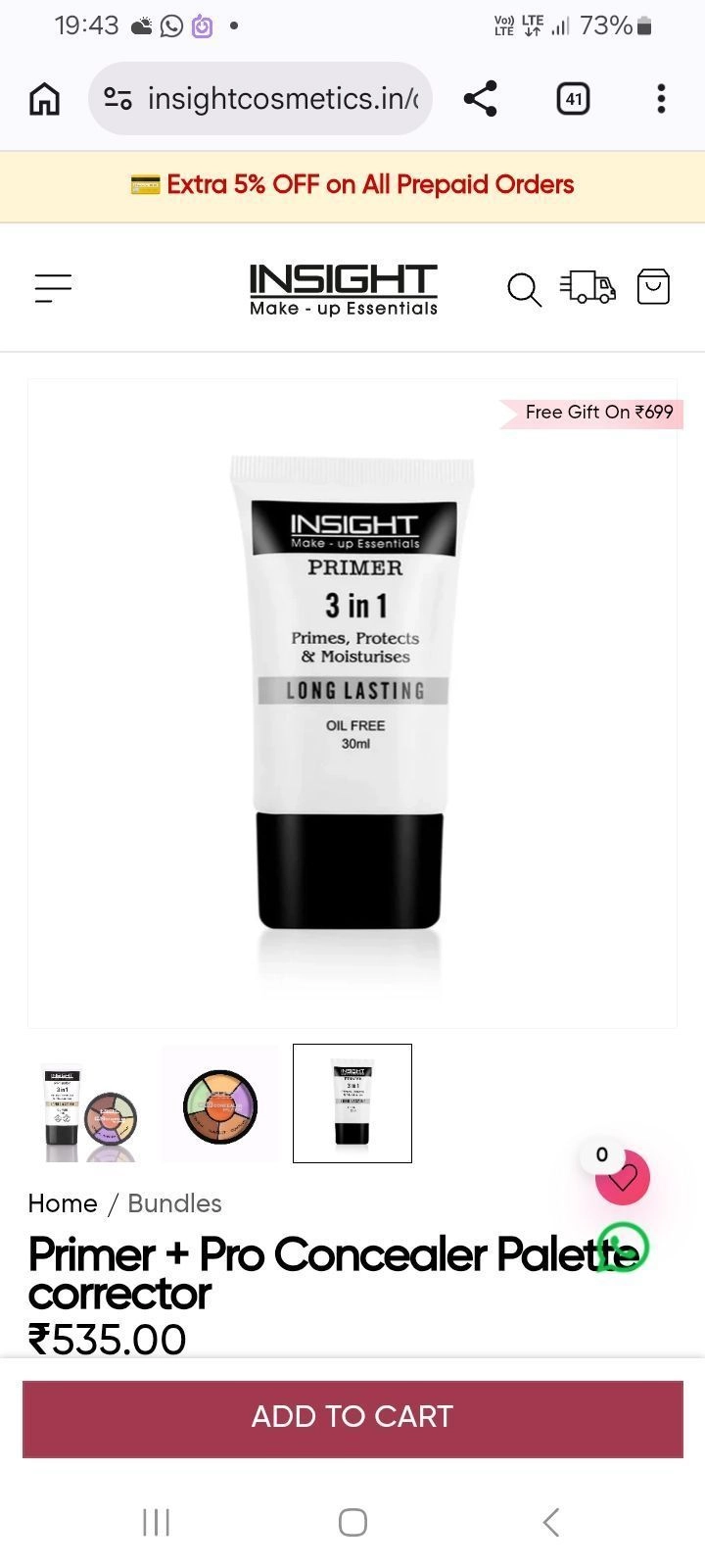 Insight 3 in 1 Long Lasting Primer & Pro Concealer Palette Combo Pack 3