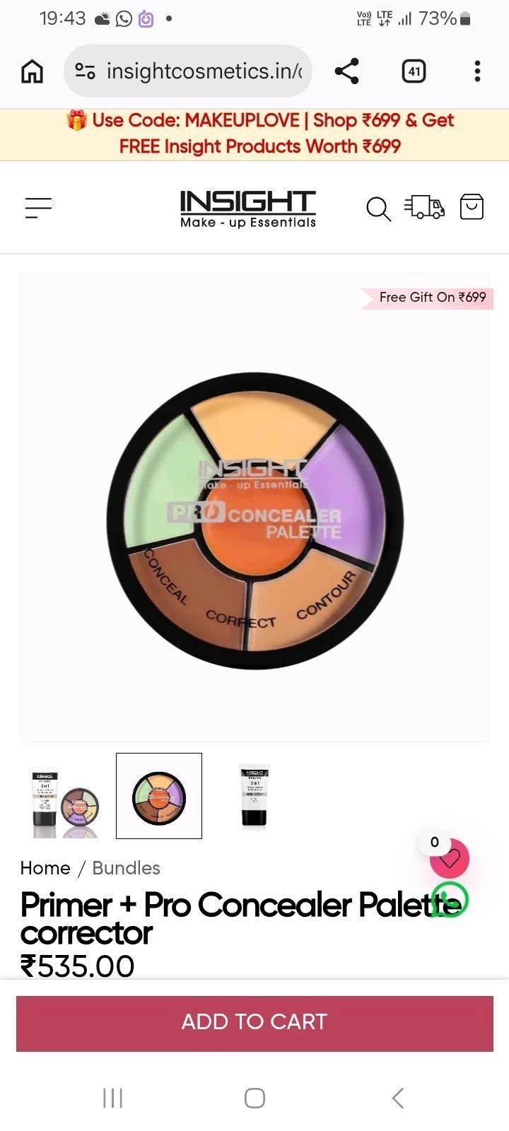 Insight 3 in 1 Long Lasting Primer & Pro Concealer Palette Combo Pack 4