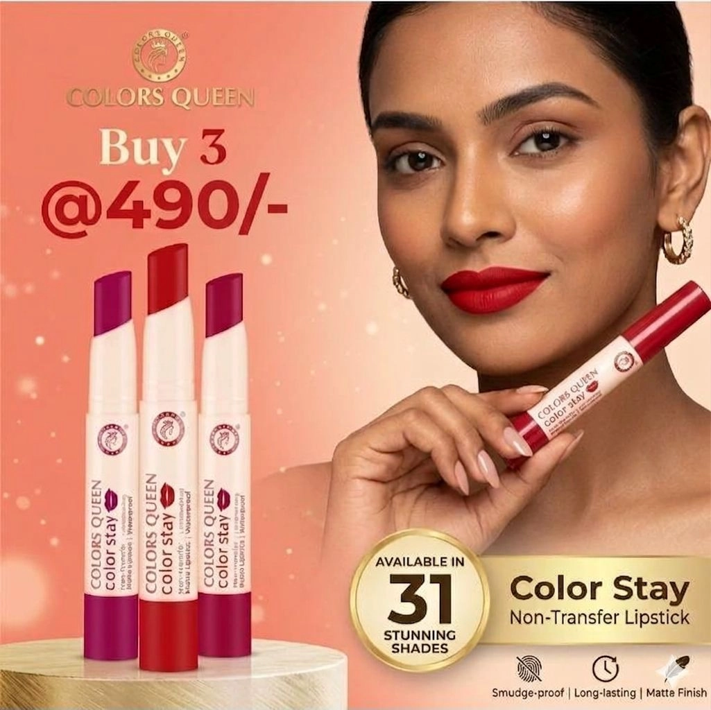 Colors Queen Color Stay Non-Transfer Lipstick Combo (Buy 3 @ 490/-) - 31 Stunning Shades