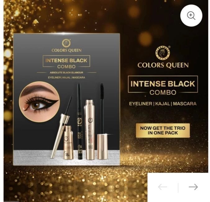 Colors Queen Intense Black Combo (Pack of 3) – Premium Eye Makeup Kit with Liquid Eyeliner, Soft Kajal Pencil & Volumizing Mascara