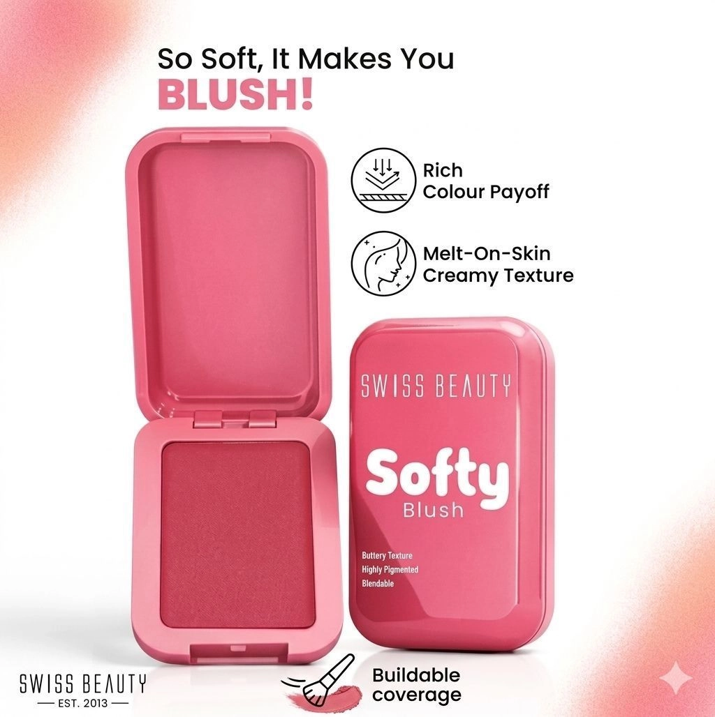 Swiss Beauty Softy Blush | Melt-On-Skin Creamy Texture & Buildable Coverage 1
