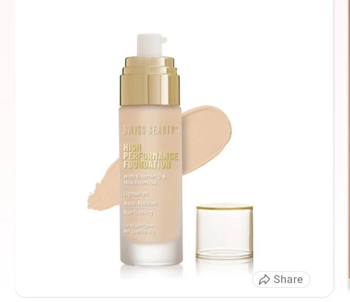 Swiss Beauty High Performance Foundation | Water-Resistant | Medium to Buildable Coverage | Lightweight | Easy to Blend | With Vitamin C & Niacinamide 1