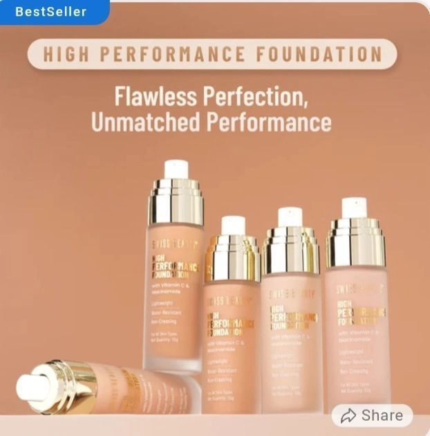Swiss Beauty High Performance Foundation | Water-Resistant | Medium to Buildable Coverage | Lightweight | Easy to Blend | With Vitamin C & Niacinamide 2
