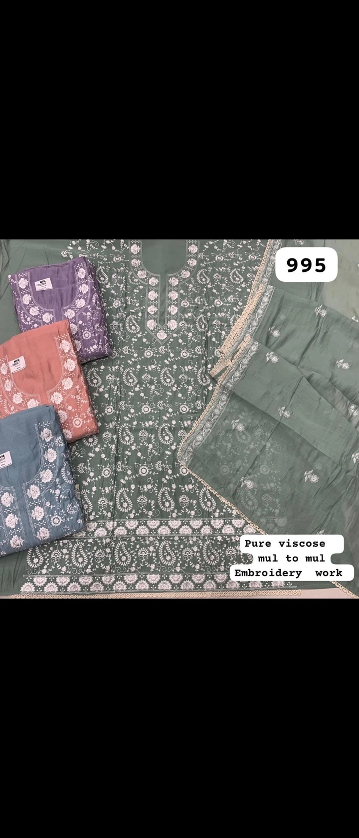 Pure viscose mul to mul Embroidery (Rs.995 per piece: total 4 piece)
