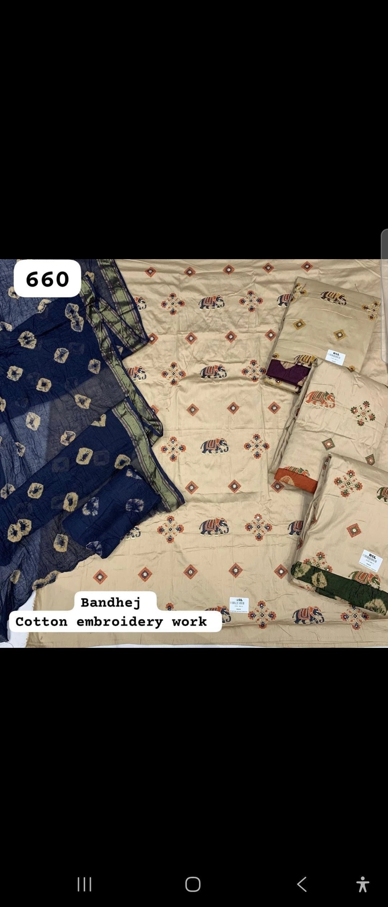 Bandhej
Cotton embroidery work (Rs.660 per piece: total 4 piece)