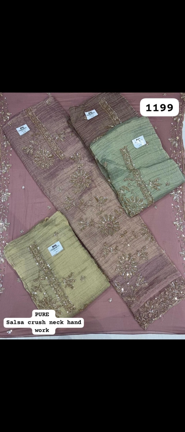 PURE
Salsa crush neck hand
work (Rs.1199 per piece: total 4 piece)