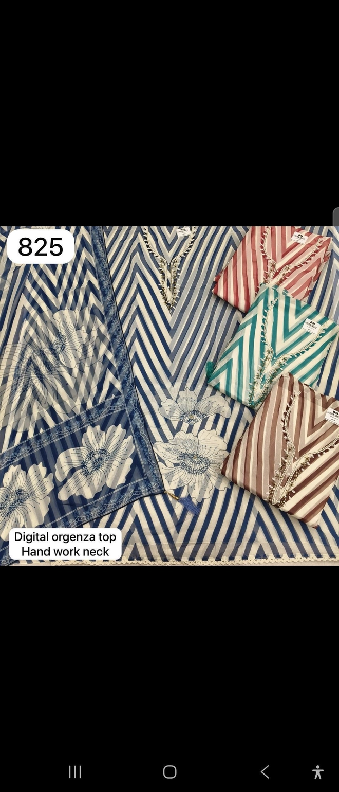 Digital orgenza top Hand workneck( Rs.825 per piece: total 4 piece)