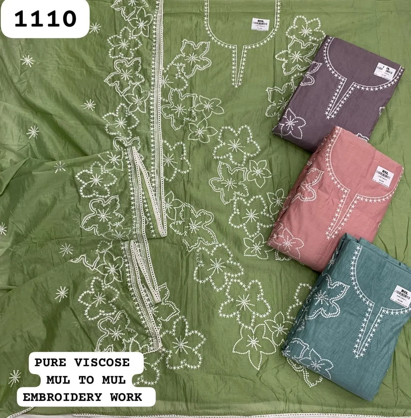 Pure viscose mul to mul Embroidery work (Rs.1110 per piece: total 4 piece)