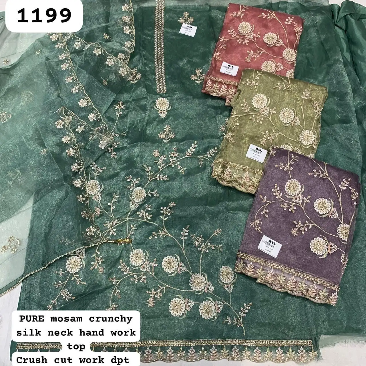 Pure mosam crunchy silk neck hand work top
Crush cut work dpt(Rs.1199 per piece: total 4 piece)