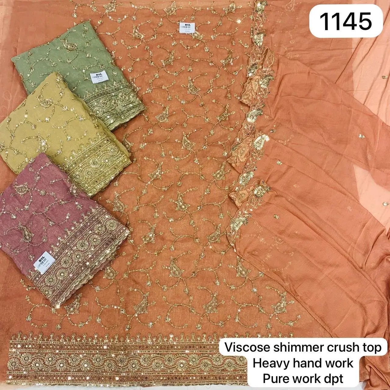 Viscose shimmer crush top
Heavy hand work
Pure work dpt(Rs.1145 per piece: total 4 piece)