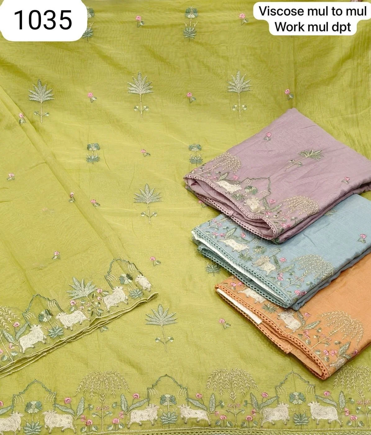 Viscose mul to mul work mul dpt(Rs.1035 per piece:total 4 piece)