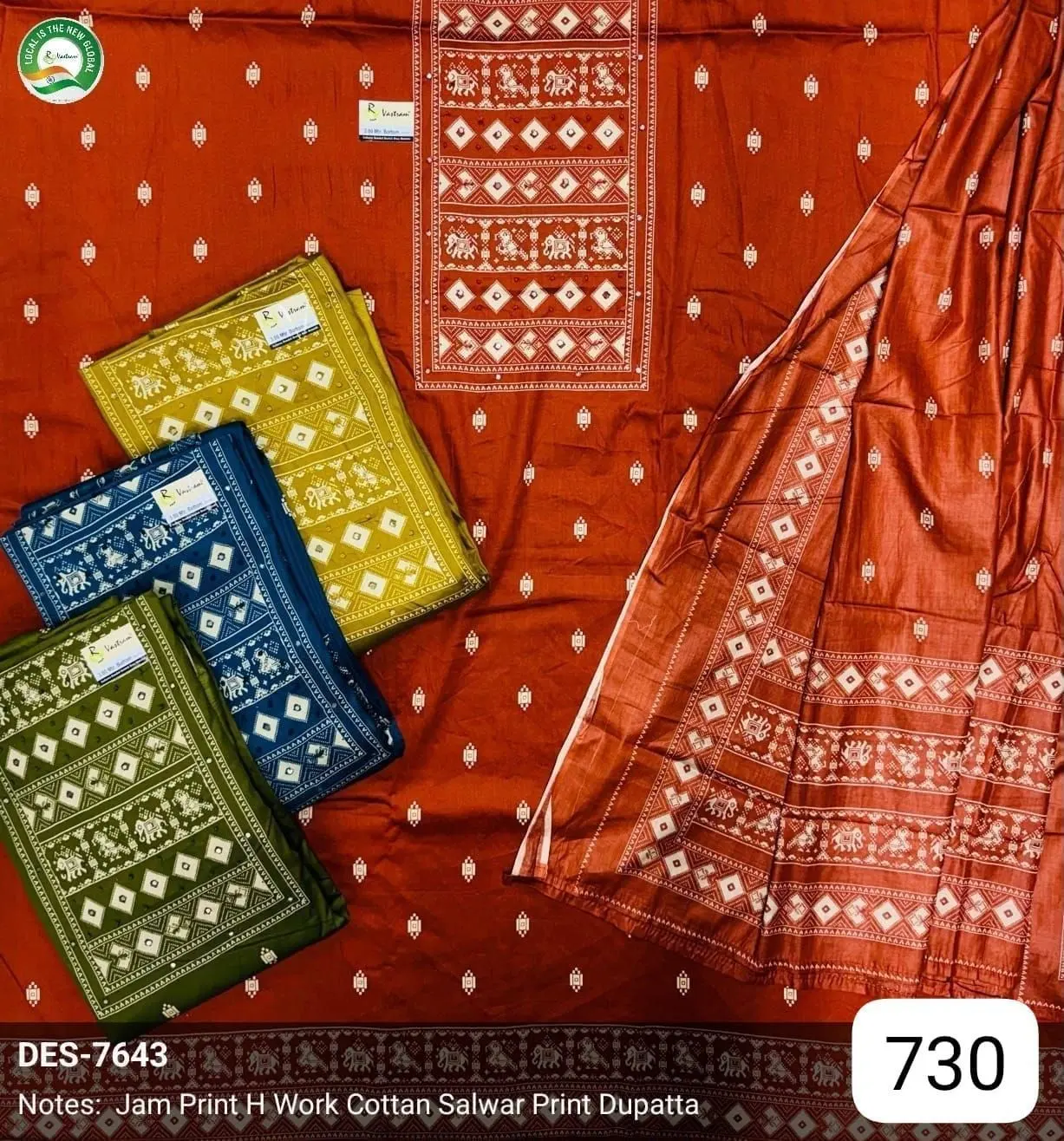 Jam Print H Work Cotton Salwar Print Dupatta(Rs.730 per piece:total 4 piece)