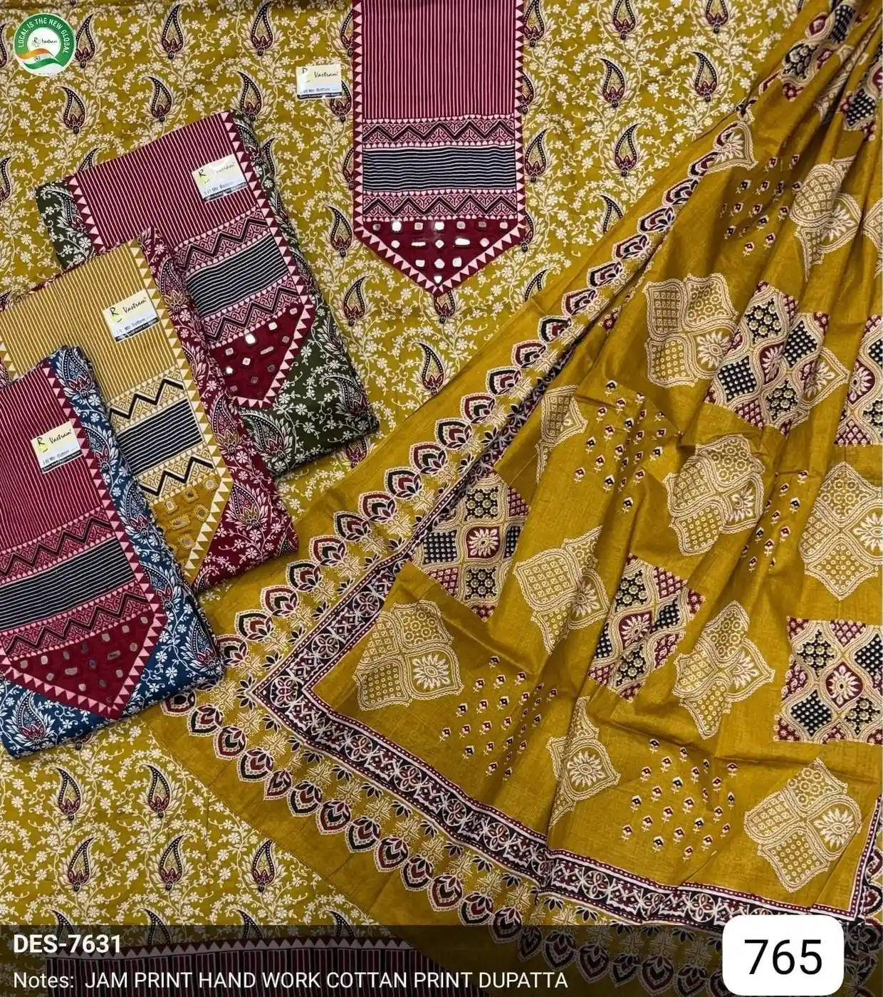 JAM PRINT HAND WORK COTTAN PRINT DUPATTA(Rs.765 per piece:total 4 piece)