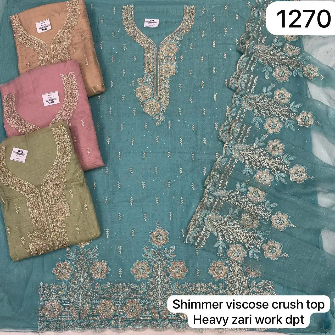 Shimmer viscose crush top
Heavy zari work dpt(Rs.1270 per piece:total 4 piece)