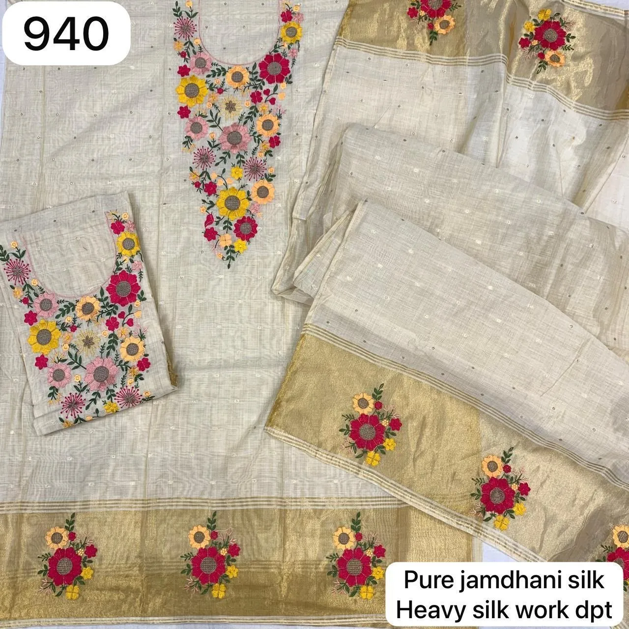 Pure Jamdhani silk
Heavy silk work dpt(Rs.940 per piece:total 2 piece)