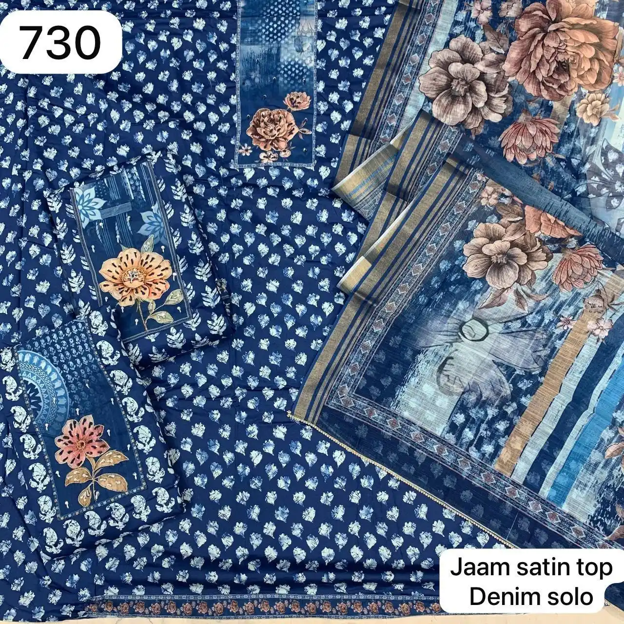Jaam satin top
Denim solo(Rs.730 per piece:total 3 piece)