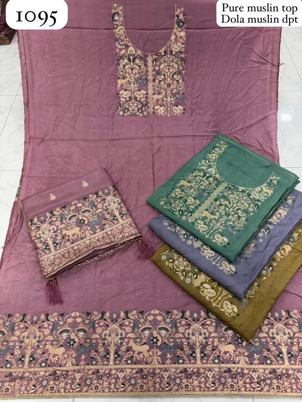 Top: Pure Muslin Top
Dupatta: Dola Muslin Dupatta(Rs.1095 per piece: total 4 piece)