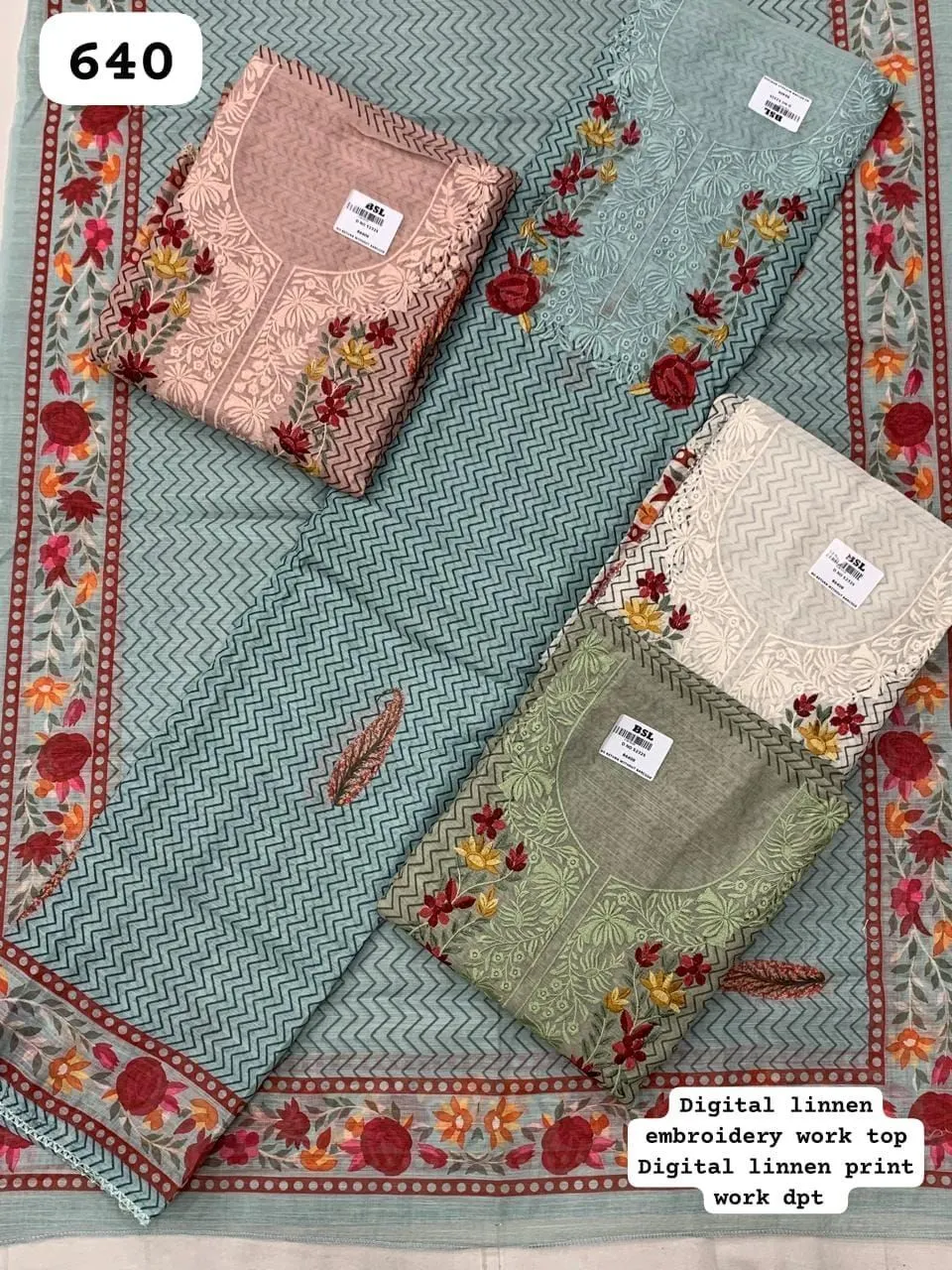 Digital linen embroidery work top
Digital linen print work dpt(Rs.640 per piece: total 4 piece)