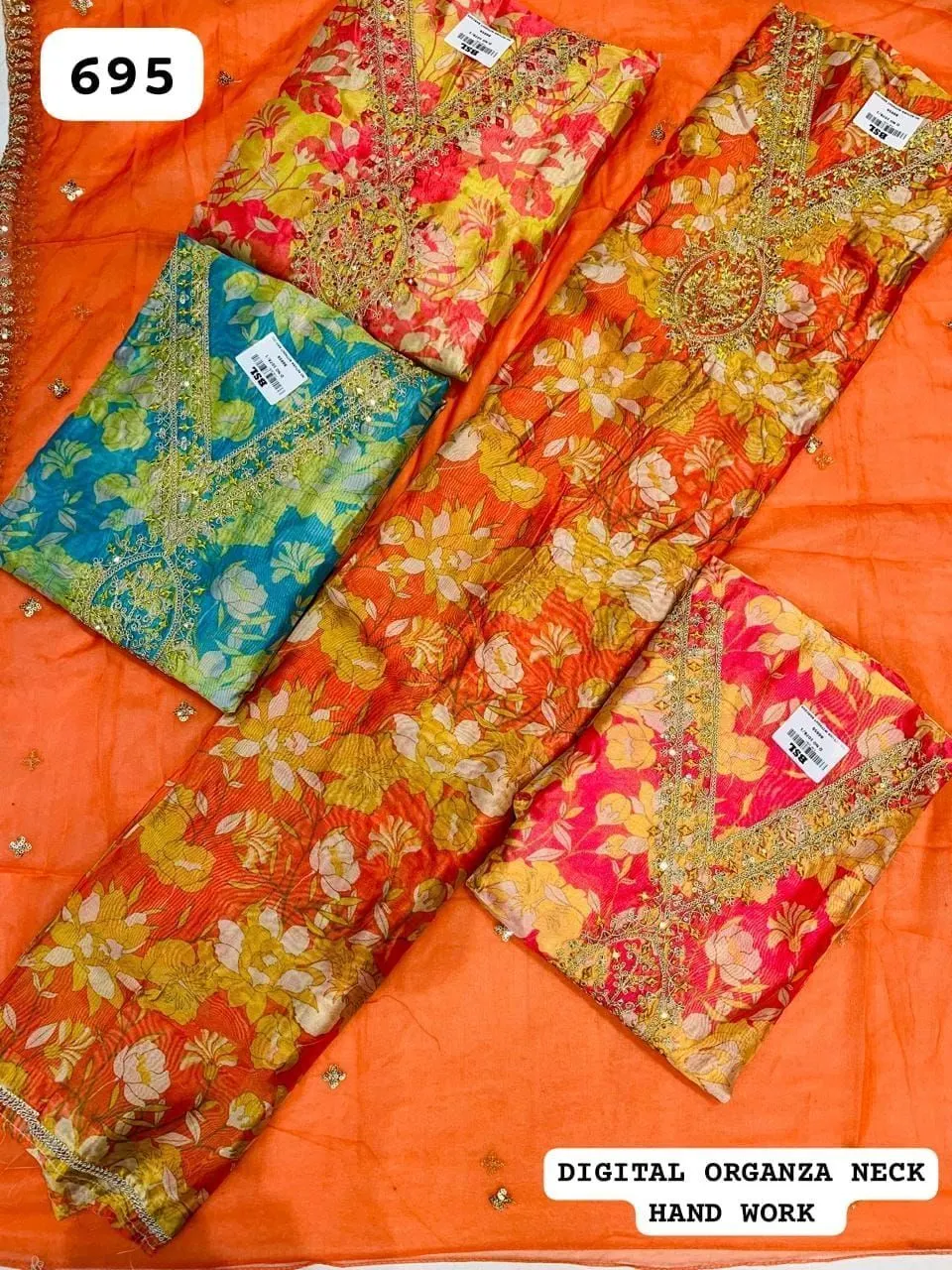 DIGITAL ORGANZA NECK
HAND WORK(Rs. 695 per piece: total 4 piece)