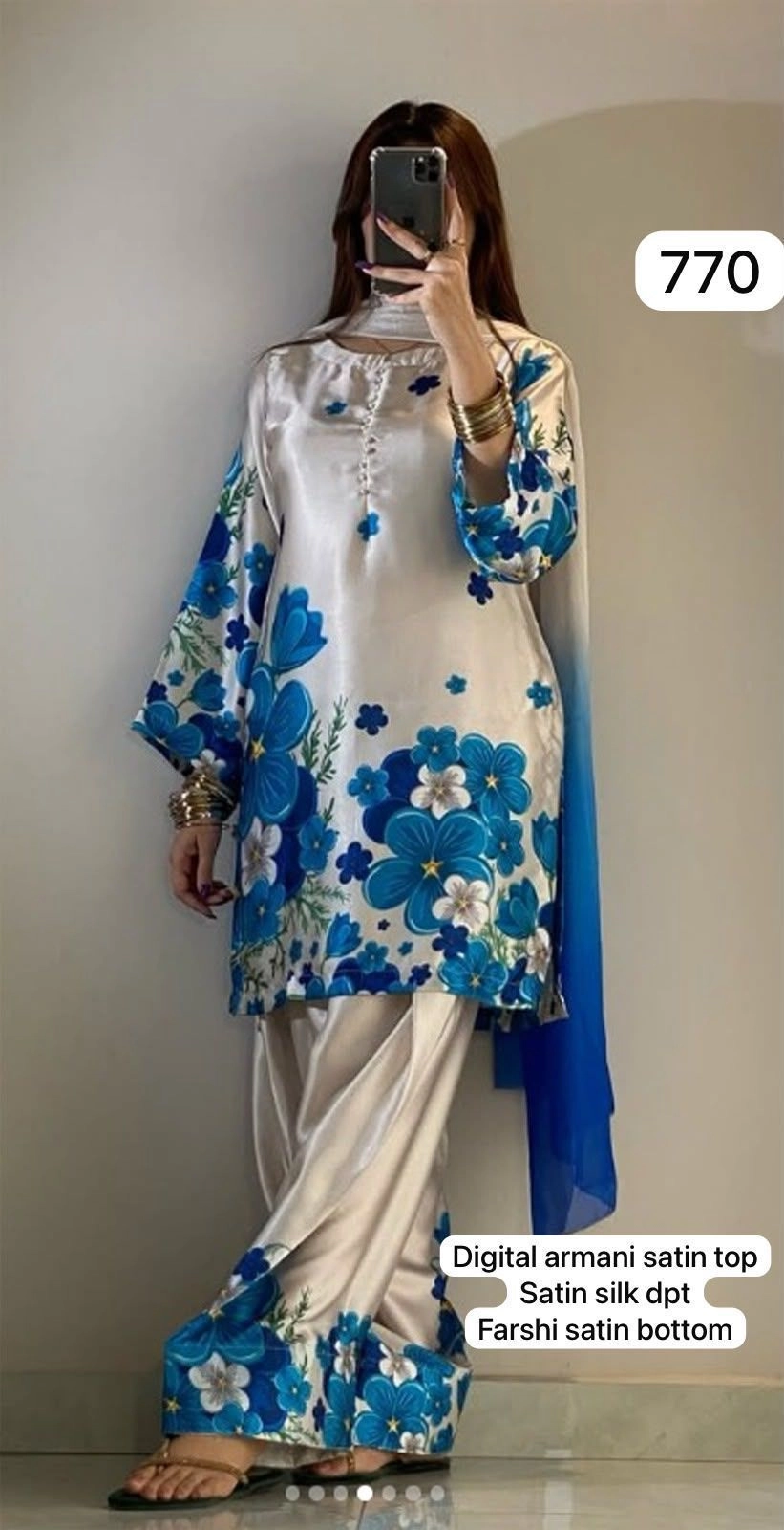 Digital Armani Satin Top
Satin Silk Dpt
Farshi Satin Bottom(Rs.770 per piece: total 7 piece) 1