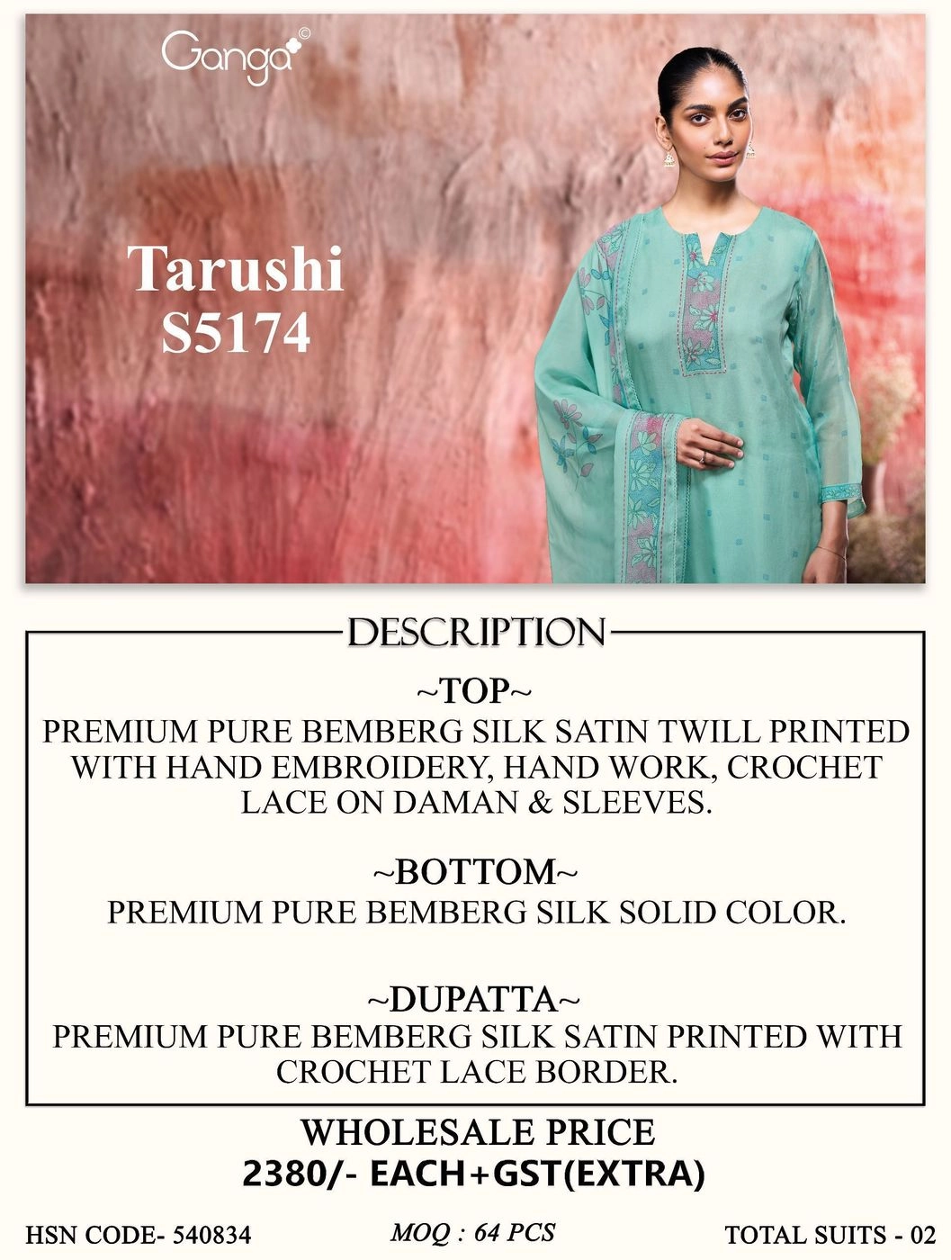 Ganga-Tarushi
S5174(Rs.2380 per piece: total 2 piece) 7