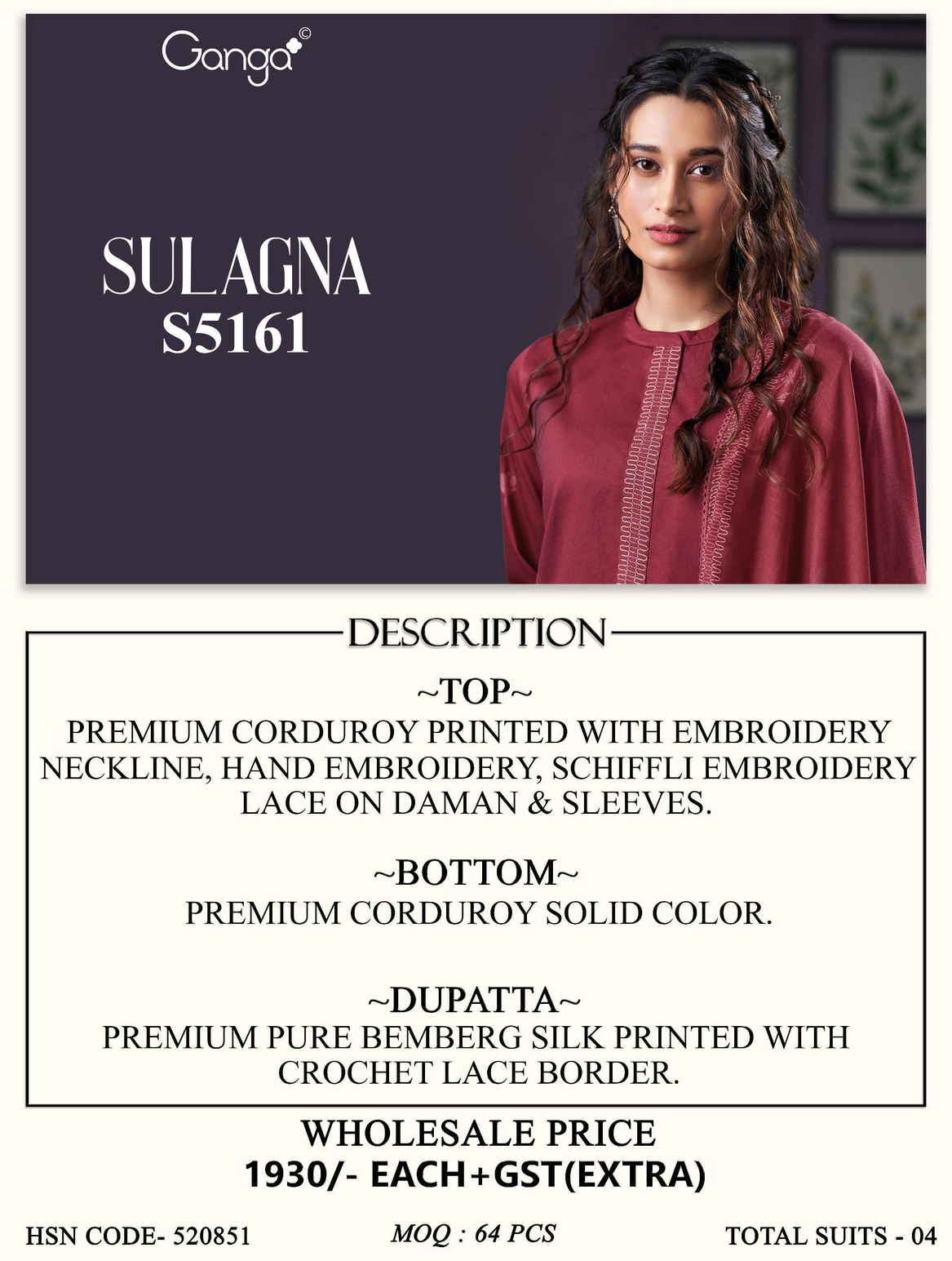 Ganga-SULAGNA
S5161(Rs.1930 per piece : total 4 piece) 10