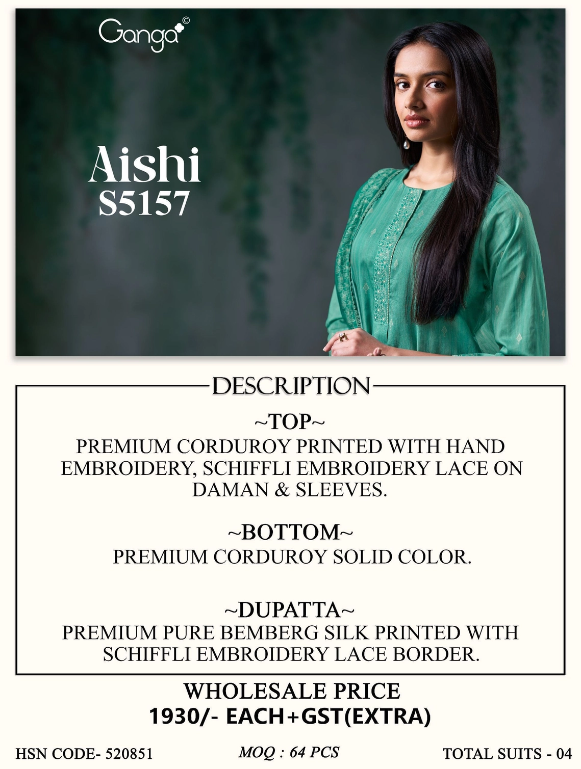 Ganga-Aishi
S5157(Rs.1930 per piece: total 4 piece) 10