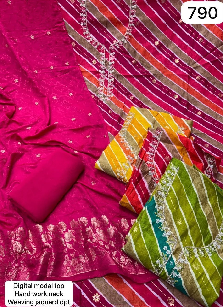 Digital modal top
Hand work neck
Weaving jaquard dpt(Rs.790 per piece: total 4 piece)