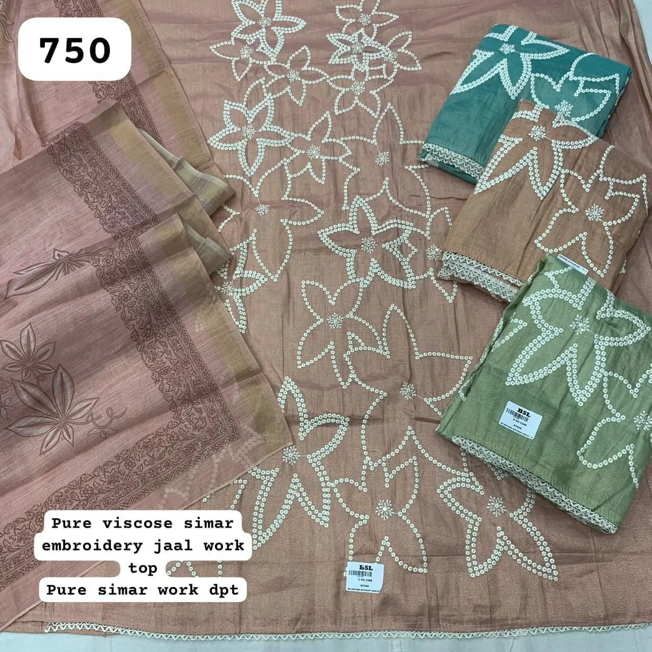Pure viscose simar
embroidery jaal work
Pure simar work dpt(Rs.750 per piece: total 4 piece)