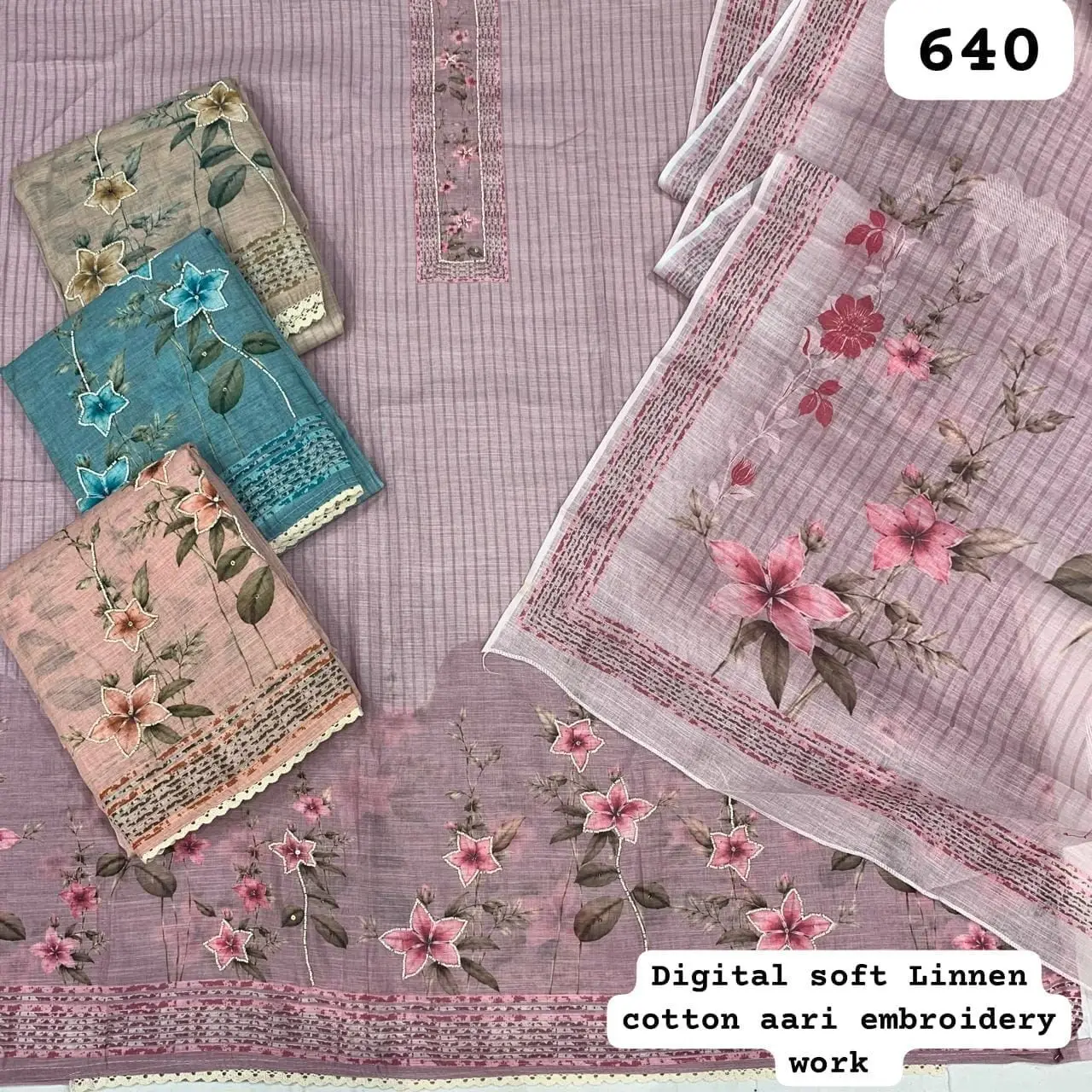 Digital soft Linnen cotton aari embroidery work(Rs.640 per piece: total 4 piece)