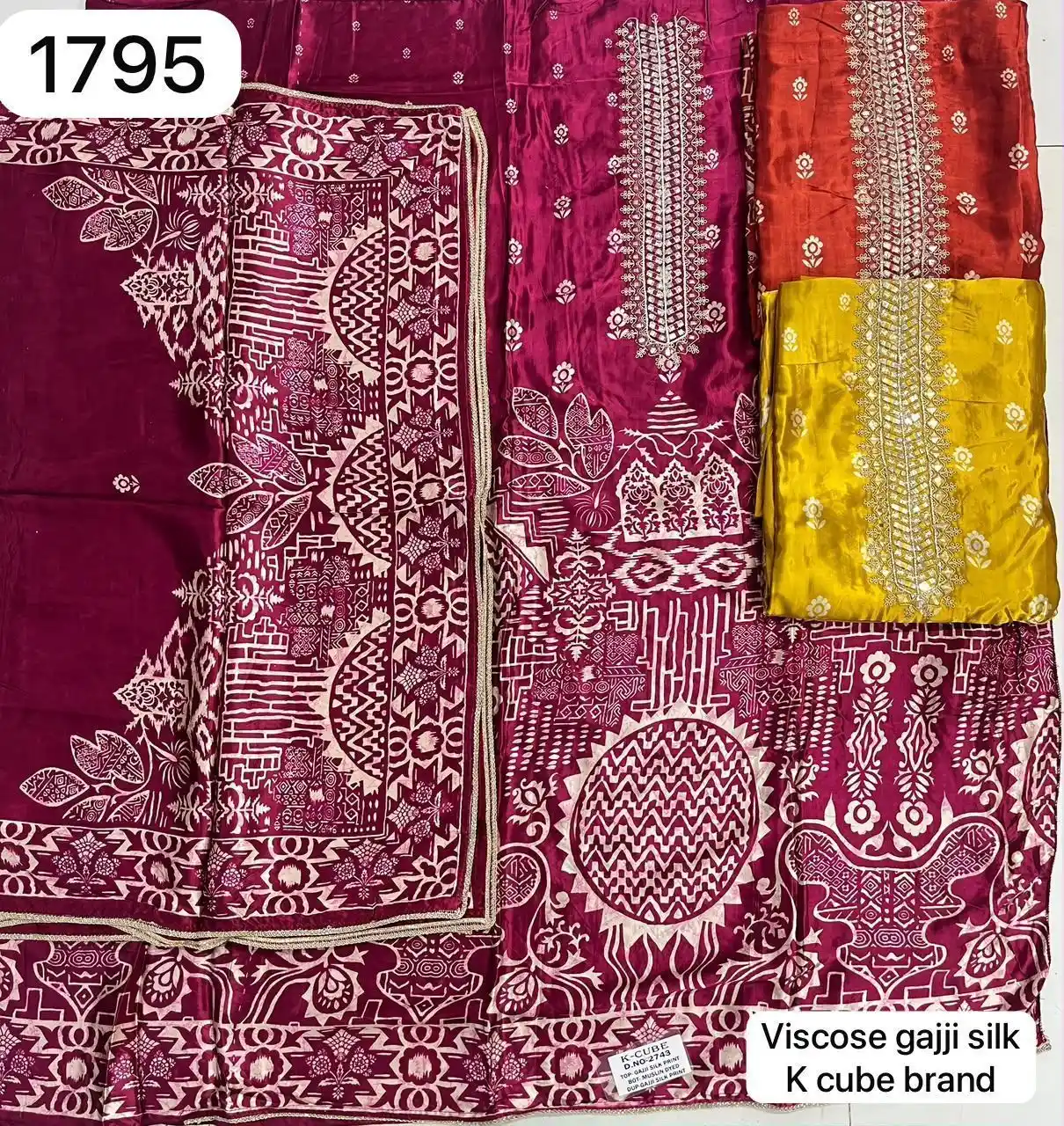 Viscose gajji silk
K cube brand(Rs.1795 per piece: total 3 piece)