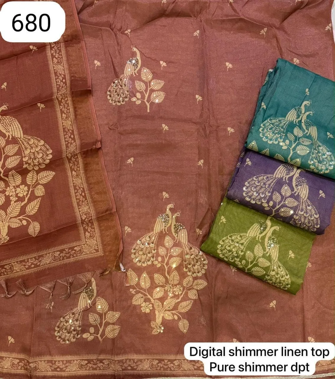 Digital shimmer linen top
Pure shimmer dpt(Rs.680 per piece: total 4 piece)