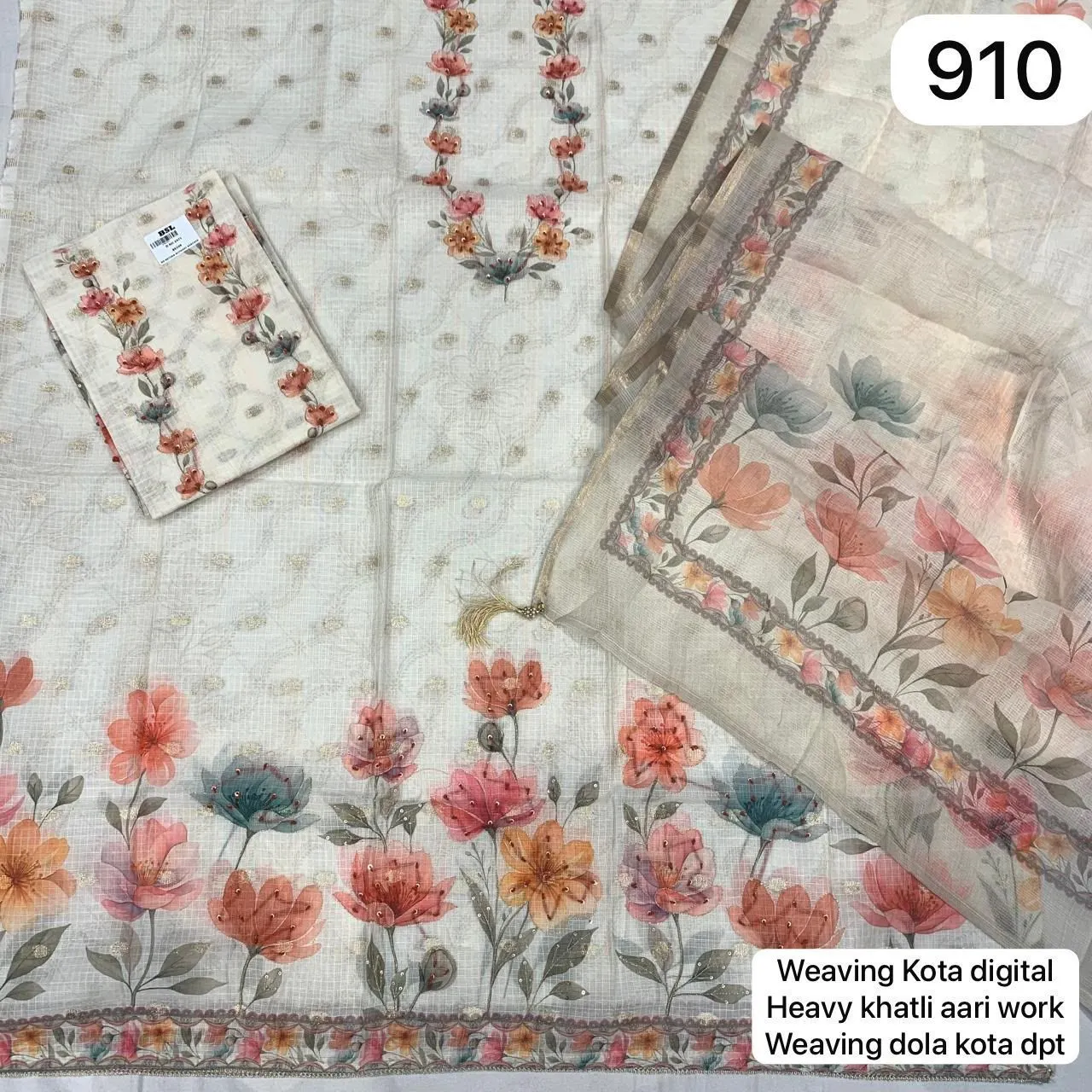 Weaving Kota digital
Heavy khati aari work
Weaving dola kota dpt(Rs.910 per piece: total 4 piece)
