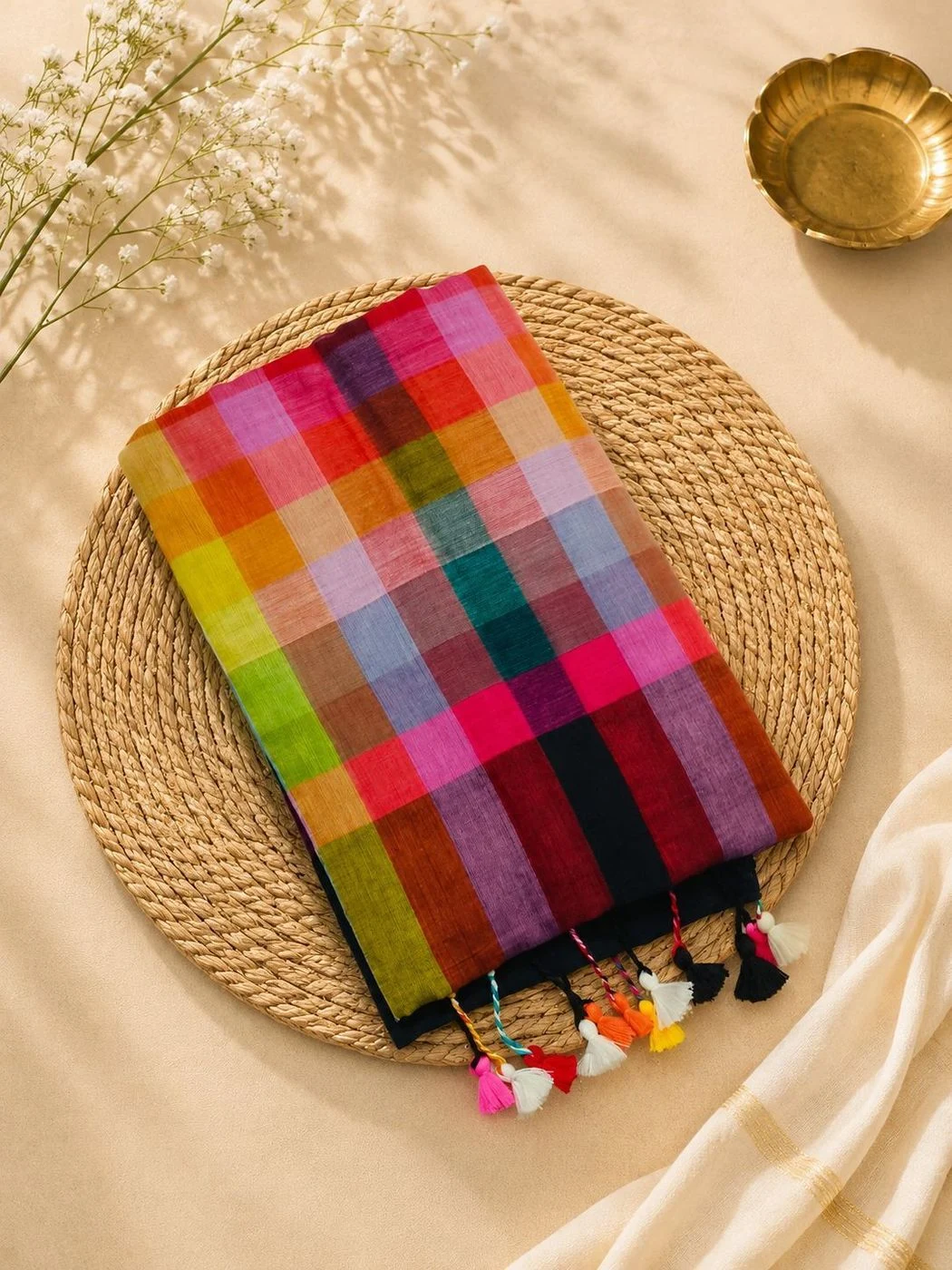 Rainbow mulcotton saree