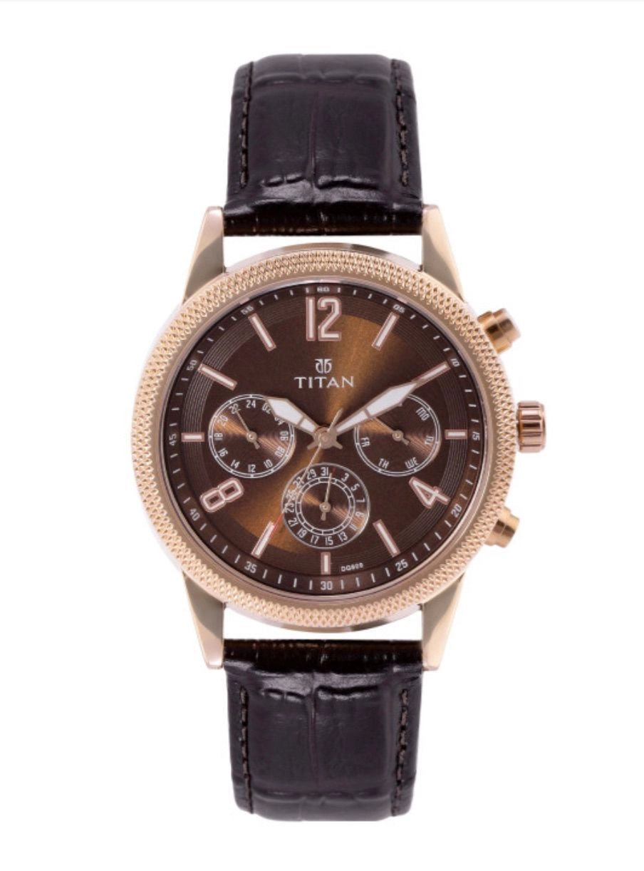 Titan Analogue Leather Watch 22mm Rose Gold Dial