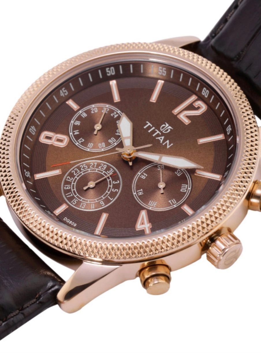 Titan Analogue Leather Watch 22mm Rose Gold Dial 3