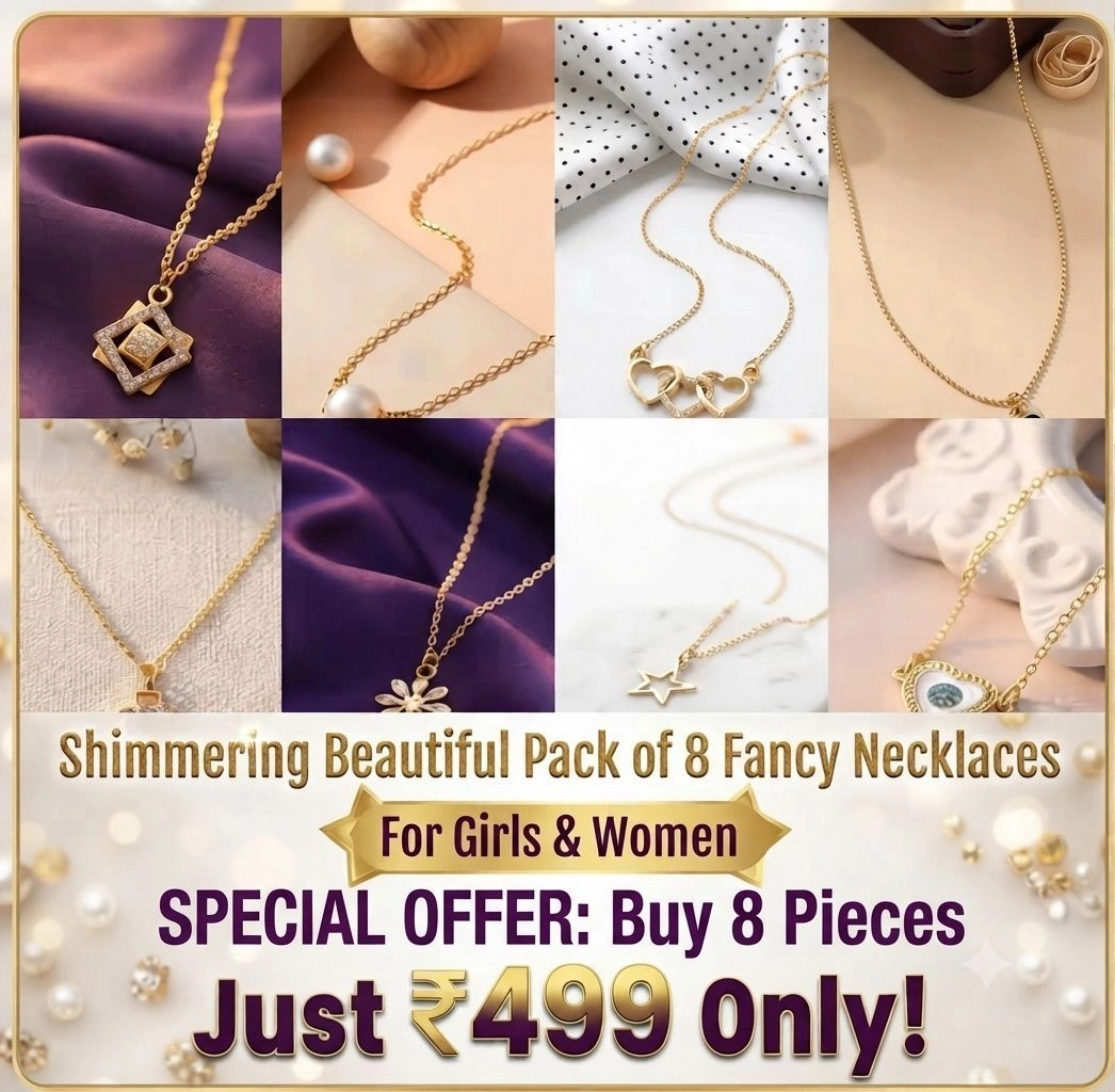 shimmering beutifull pack of 8 fancy necklaces forr girls and women