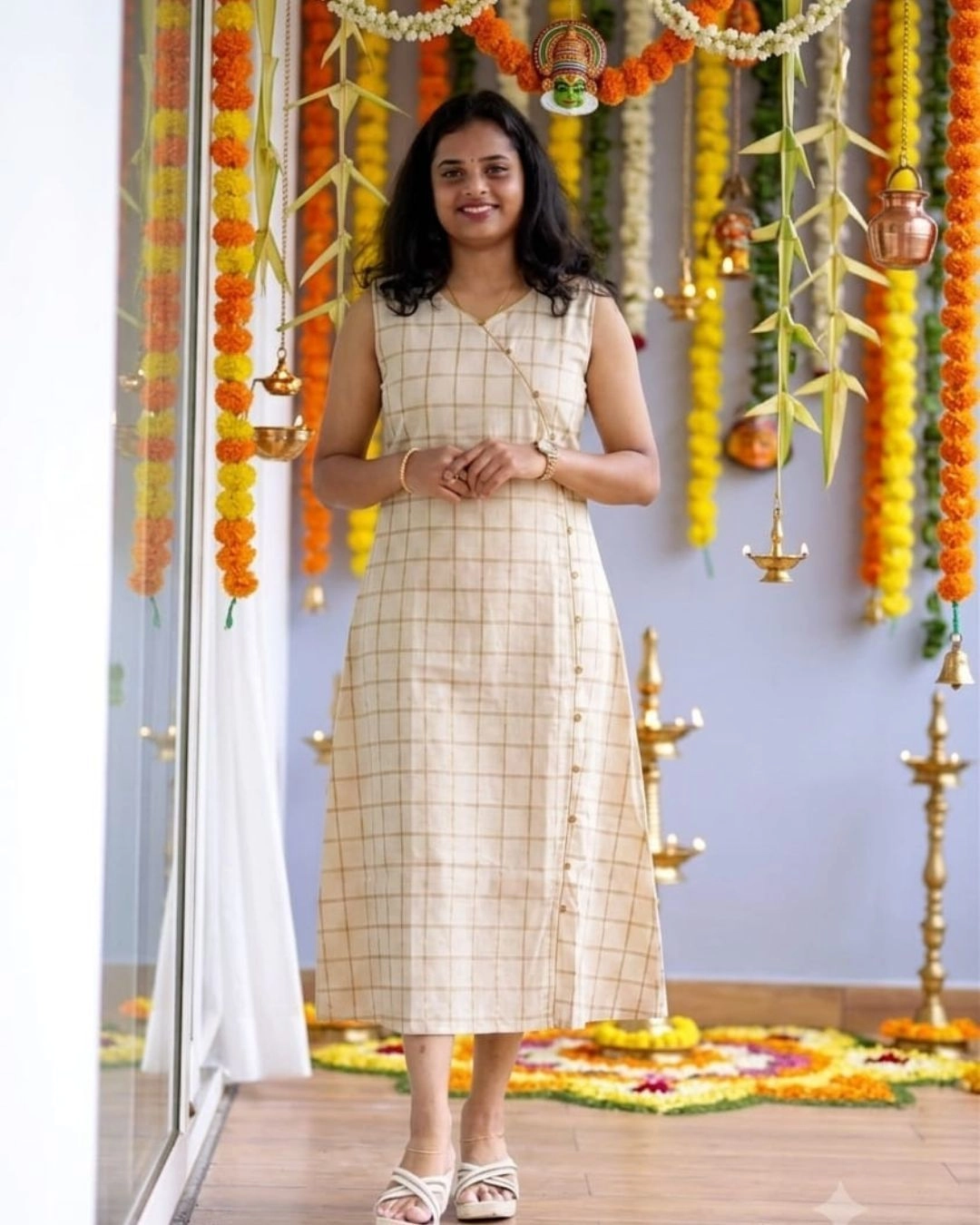 Golden Check Pure Handloom Cotton Dress 1