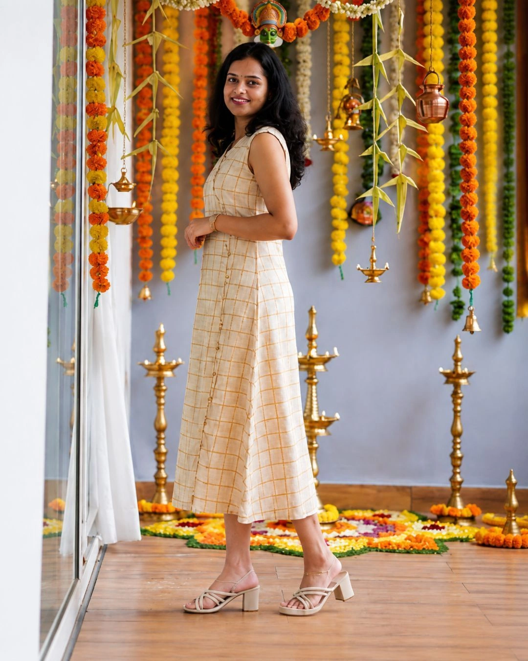 Golden Check Pure Handloom Cotton Dress 2