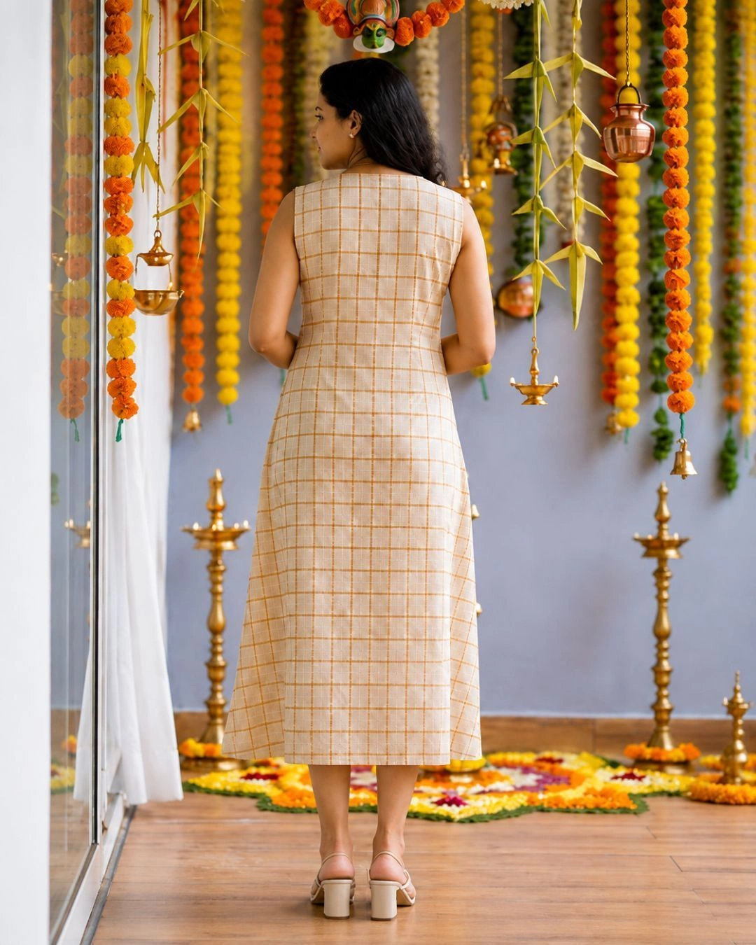 Golden Check Pure Handloom Cotton Dress 3